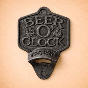 Cast Iron Beer O Clock <b>Wall</b> <b>Mounted</b> <b>Bottle</b> <b>Opener</b> Vintage Bar Decor Heavy Duty Easy Cap Removal Rustic Home Pub Style - Product Image 1