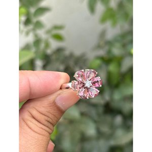 <b>925</b> <b>Silver</b> Pink Tourmaline Floral <b>Ring</b> Trendy Inlay <b>with</b> Rose Gold Rhodium Plating Licensed Private Brands Gift for Occasions - Product Image 2