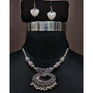 Jeweljunk Rhodium Plated Glass <b>Beads</b> Necklace <b>Set</b> 1112854 for Navratri Festivals Fashionable Jewelry - Product Image 1