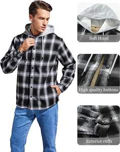 Men Cotton Plaid Flannel Shirt Jacket Sherpa Fleece <b>Lined</b> Hooded Button Down Winter <b>Coat</b> - Product Image 4