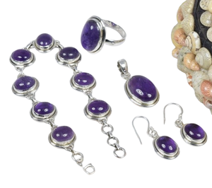 ชุดเครื่องประดับอเมทิสพลอย 925 แหวนเงินสเตอร์ลิงต่างหูจี้และสร้อยข้อมือชุดผู้หญิงพร้อมแสตมป์ 925 ชุดเครื่องประดับ - Product Image 1