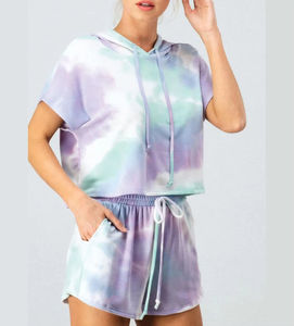 Conjunto de verano de mujer Tie-Die con estampado personalizado al por mayor 2025 Sudadera con capucha de longitud corta de Hexo Enterprises - Product Image 3
