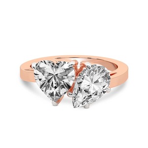 Anillo Romántico Corazón de Pera Toi Et Moi con Diamante Cultivado en Laboratorio de 1.00 Ct Tw, Oro Sólido de 14K, Color FG, Claridad VS, Dúo de 2 Diamantes en Contraste - Product Image 3