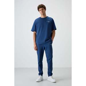 Air Jones Men's Oversize Fit Navy Blue Cotton Blend Soft Embroidered Tracksuit Set, Thick Double <b>Face</b> Interlock Fabric - Product Image 1