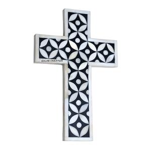 ไม้กางเขนติดผนังฝังกระดูกทำด้วยมือพร้อมรูปดาว | ของตกแต่งรูปกางเขนศักดิ์สิทธิ์สำหรับตกแต่งผนังทางศาสนาจิตวิญญาณและชาติพันธุ์ - Product Image 2