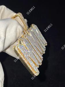 Colliers en argent sterling 925 plaqués rhodium avec pendentif en moissanite taille brillant VVS1 de 8,50 CTW, personnalisés, style hip-hop, lettres glacées - Product Image 6