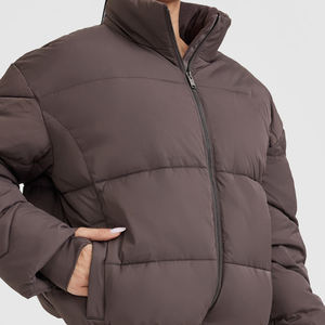 Chaqueta de lona impermeable para mujer, estilo bomber, corta, con cuello alto, tejida, a prueba de viento, para invierno. - Product Image 4