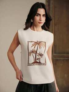 เสื้อแขนกุดผ้าฝ้ายสีครีมลายดอกไม้พิมพ์ลายศิลปะพื้นบ้านโดย MS Handicraft - Product Image 1