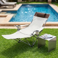 Chaise longue pliante portable d'extérieur - Utilisation camping, plage, jardin - Design inclinable - Dossier réglable - Capacité 120 kg - Polyester