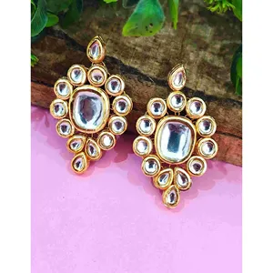 Conjunto de Collar de Acero Inoxidable Kundan, Chapado en Oro, Estilo Vintage con Circonita y Perla, para Novia o Joyería Fina para Regalo - Product Image 4