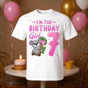 Maglietta Promozionale per Bambina di 7 Anni con Koala Carino: 'Sono la Bimba di Compleanno' - 7° Compleanno - Product Image 3