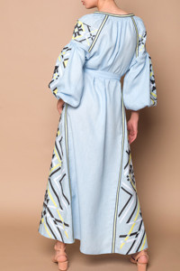 Moda mujer bordado ucraniano vestidos para las mujeres de manga larga piso longitud de vestido de fiesta - Product Image 5