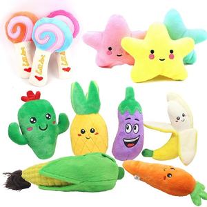 ของเล่นสุนัขแบบนุ่มนิ่มน่ารัก เป็นมิตรกับสิ่งแวดล้อม รูปการ์ตูน มีเสียงบีบ ทนทาน ทำจากผ้าพลัฌ รูปปลาหมึก โดนัท เม่น และผัก - Product Image 2