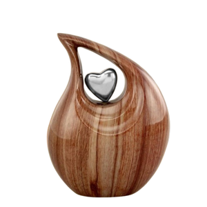 Urne en forme de larme avec finition en bois - Urne funéraire en métal massif - Design unique pour les cendres humaines - Product Image 1