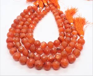 Perles de pierres précieuses à facettes en cornaline Boules rondes à facettes naturelles 11-12mm Perles de cornaline pour la fabrication de bijoux pour fille d'Inde - Product Image 1