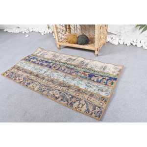 Alfombra Turca Vintage de Lana Azul, 1.8x3.3 pies (55x100 cm) - Product Image 3