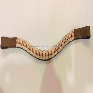 Banda de cejas de caballo con forma de onda negra o marrón de cuero de sillín grueso con diseño de 3 filas de cristal transparente y Perla Rosa Bling Brow Band - Product Image 2