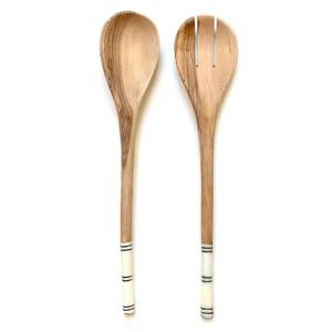 Fourchette et cuillère à dîner pour mélanger les salades Outils de cuisine à long manche Serveurs à salade en bois - Product Image 4