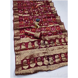 Sari de Seda con Arte Bandhej Estampado a Mano, Sari Tradicional Indio de Seda con Acabado Suave, a Precio Razonable por el Fabricante - Product Image 1