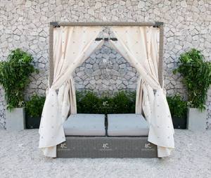 Tumbona doble con toldo de ratán y marco de aluminio para muebles de piscina y jardín al aire libre-Estilo 3 - Product Image 1