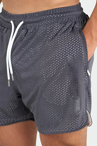 Short de fitness d'été en maille à motif solide pour hommes avec poche et vêtements de plage personnalisables Short de course teint en plaine - Product Image 6