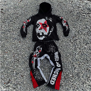 Sudadera con capucha y cremallera de algodón de alta calidad para hombre, chándal con cremallera inferior, conjunto de dos piezas con estampado personalizado de talla grande para primavera OEM - Product Image 1