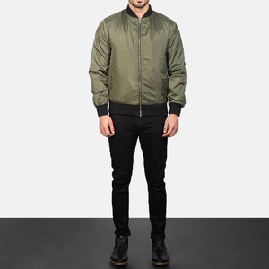 Chaqueta de nylon para hombre de moda con bombardero con soporte de cuello universitario en verde para ropa informal y urbana - Product Image 3