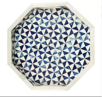 Plateau de service élégant en MDF, bois et acrylique avec incrustations en os, support à gâteau décoratif d'Inde
