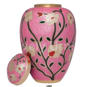 นูนดอกกุหลาบสีชมพูงานศพทองเหลืองเผาศพผู้ใหญ่ Urns สําหรับเถ้ามนุษย์ถุงกํามะหยี่ฟรี - Product Image 1