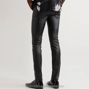 Pantalon en cuir taille haute à jambe large pour hommes, nouveau style de rue à la mode avec poches avant, vêtements en cuir de haute qualité au meilleur design - Product Image 4