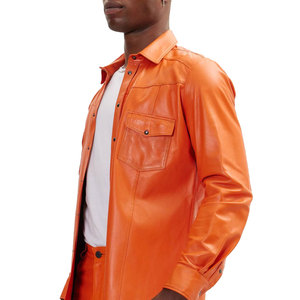 Vente en gros de chemises en cuir à manches longues pour hommes, logo personnalisé, chemises décontractées imperméables en cuir véritable pour hommes - Product Image 5