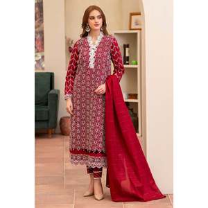 MIRAKHI Ensemble 3 pièces brodé ChickenKari en tissu Lawn avec dupatta en tissu slub tubulaire pour Printemps/Été-BIC-2835 - Product Image 1