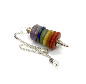 Péndulo de Disco Redondo de Cristal Natural Pulido de 7 Chakras, con Cadena de Metal, para Radiestesia y Meditación Curativa, Superventas - Product Image 2