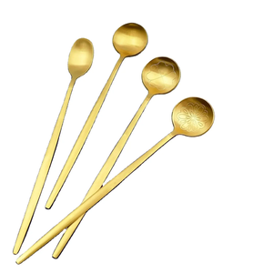 Cuillère à café en laiton doré au design élégant, ensemble de couverts en acier miroir avec logo personnalisé, vaisselle écologique pour la maison - Product Image 1