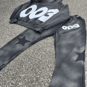 Venta al por mayor personalizado ácido lavado Vintage chándal hombres Streetwear parche desgastado Sudadera con capucha y pantalones de chándal conjunto para los hombres - Product Image 4