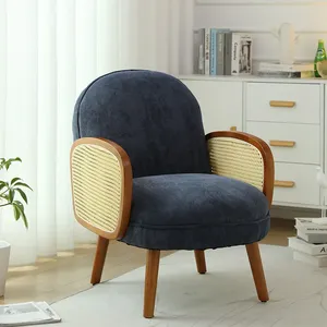Fauteuil d'appoint en rotin avec accoudoirs en velours bouclé Teddy, style moderne du milieu du siècle, fauteuil rond en rotin vert, orange, rouge, bleu marine, blanc, gris - Product Image 2