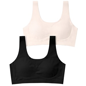 Soutien-gorge de sport pour femme, dos nageur, maintien moyen, noir ivoire, couleur unie, vêtements de sport - Product Image 1
