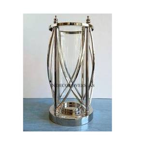 Suministro directo de fábrica, Metal pulido brillante plateado y vidrio transparente, aspecto atractivo, suministros de linternas decorativas para bodas - Product Image 1