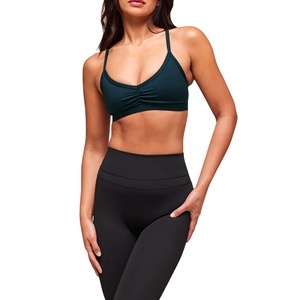 Soutien-gorge de sport sexy grande taille pour femme, décolleté plongeant en V, froncé sur le devant, sans armatures, respirant, extensible dans les quatre sens, pour yoga, gym et entraînement - Product Image 1