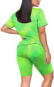 2026 women Soft Polyester <b>tie</b> dye shorts <b>set</b> causal v neck t shirt& short pants High Waist Quick Dry Breathable two piece <b>set</b> - Product Image 2