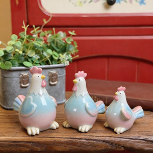 Ensemble de figurines en céramique de ferme de Pâques - Coq, <span class=keywords><strong>poule</strong></span> et poussin colorés en porcelaine pour la décoration de la maison et de la cuisine - Product Image 1