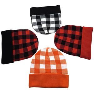 หมวกบีนนี่ถักแบบหนาของนักออกแบบที่หรูหราหมวกฤดูหนาวแบบปรับแต่งได้สำหรับทุกเพศกระดุมข้อมือเสื้อสีดำสีขาวสีส้มลายตารางหมากรุก - Product Image 3