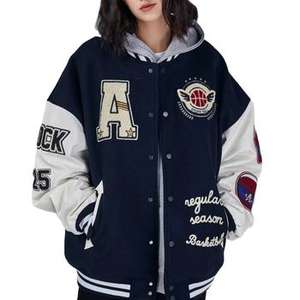 2025 Logo personnalisé bleu clair noir Varsity veste Stand hommes Style Letterman manches en cuir broderie hiver nouvel état - Product Image 4