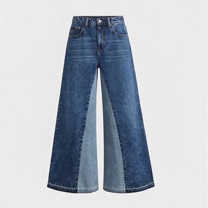 Nouveauté Jeans à jambes larges évasées à deux tons pour femmes, lavage moyen, logo personnalisé, respirant, pantalon tendance pour femmes - Product Image 1