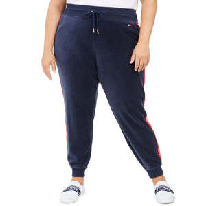 Pantaloni Sportivi da Donna Tommy Hilfiger Taglie Forti, Jogger Blu Navy con Strisce a Contrasto in Velluto, Vita Media, Traspiranti, Taglia 2XL - Product Image 1
