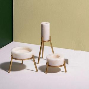 Llamativo portavelas de forma cilíndrica con tapa de mármol blanco con marco de Metal decoración de iluminación real soportes de velas decoración del hogar - Product Image 6