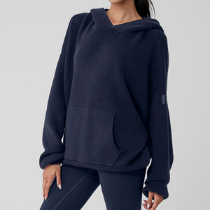 Sweat-shirt à capuche en tricot pour femme, motif uni, doublure anti-rides, coupe ample, imprimé boucle française, taille plus - Product Image 2