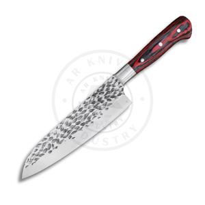 Cuchillo de Chef Profesional, Hoja Martillada, Funda de Cuero, Tamaño Personalizado, OEM, Venta al por Mayor B2B, Hecho a Mano, Acero Inoxidable, Mango de Madera - Product Image 2