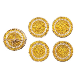 Posavasos Tejidos a Mano de Fibra Natural Amarilla, Diseño 2026, Estilo Rústico Boho, para Café, Té y Protección de Mesa de Comedor - Product Image 1
