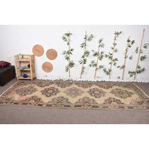 Alfombra turca Vintage de área grande, diseño de retazos marrón Beige tradicional, Material de lana, forma rectangular de látex para habitación de adolescentes - Product Image 1